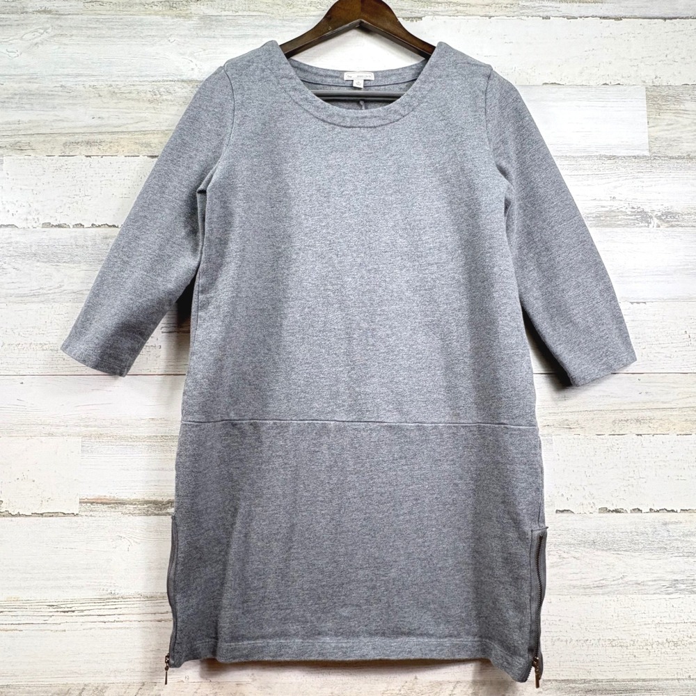 Gap Shift Dress Womens Medium Petite Grey 3/4 Sleeve Side Zip Cotton Minimalist